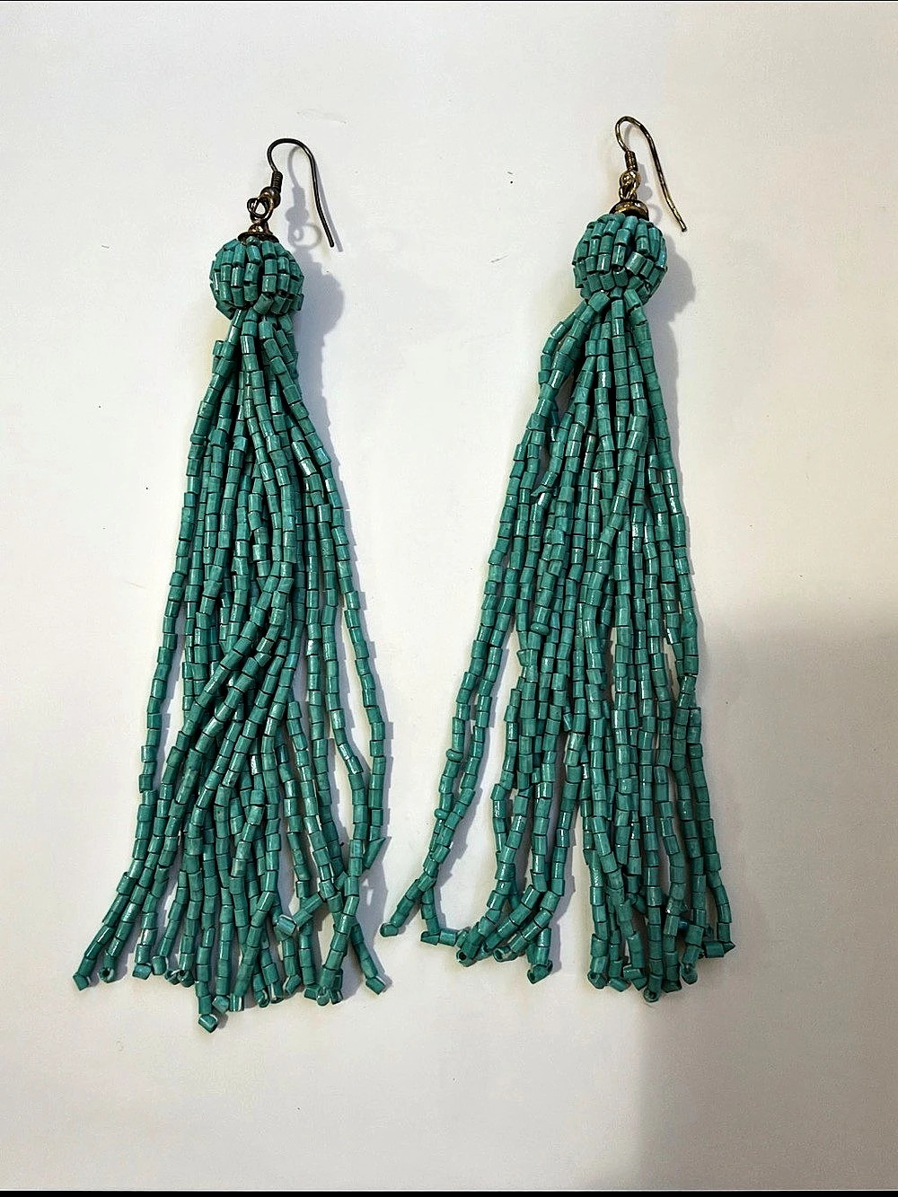 Turquoise Beaded Tassel Earrings